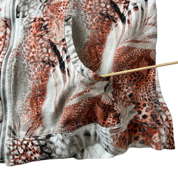 Weekends By Chico Full Zip Jacket Sz2 US 12 Large Floral Tan Pockets Lightweight - Picture 5 of 10